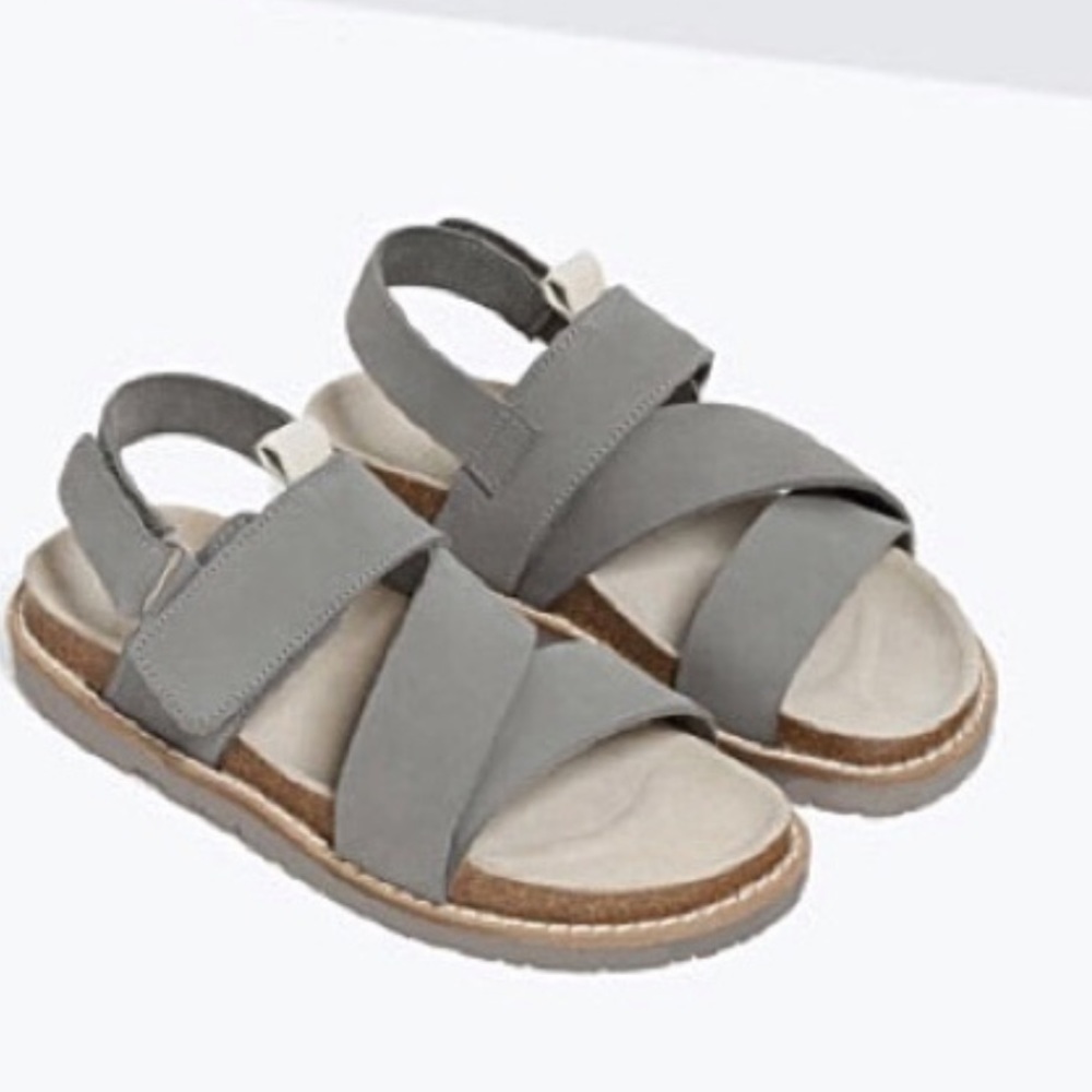 Zara Kids Leather Gray Sandals (Boys)